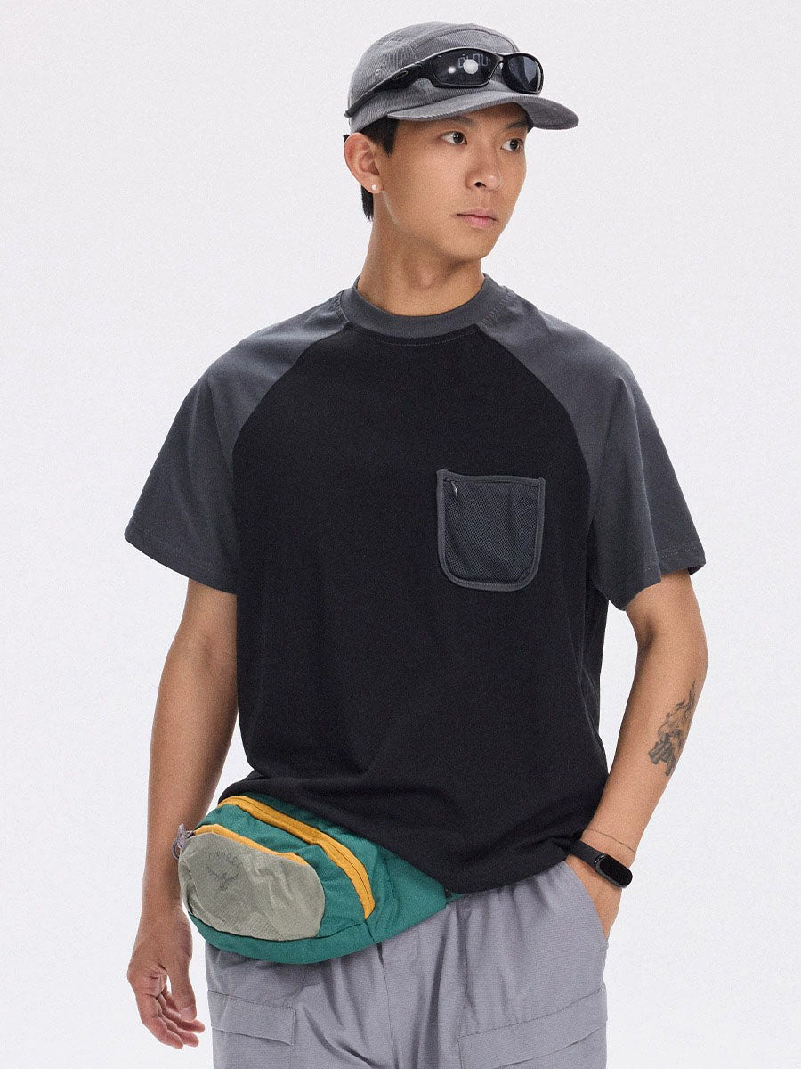Colorblock Raglan T-Shirt with Mesh Pocket