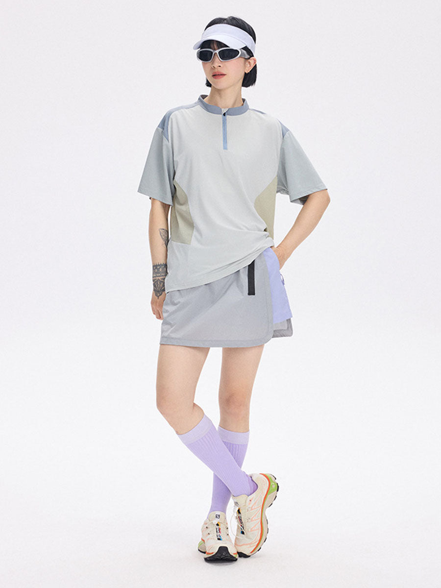 Half-Zip Colorblock Quick-Dry Cycling T-Shirt