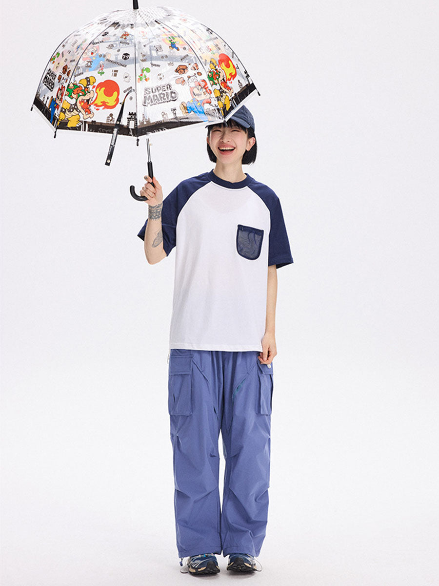 Colorblock Raglan T-Shirt with Mesh Pocket
