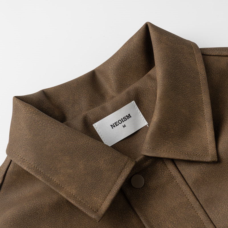 Lettering Embroidered Outdoor Leather Jacket