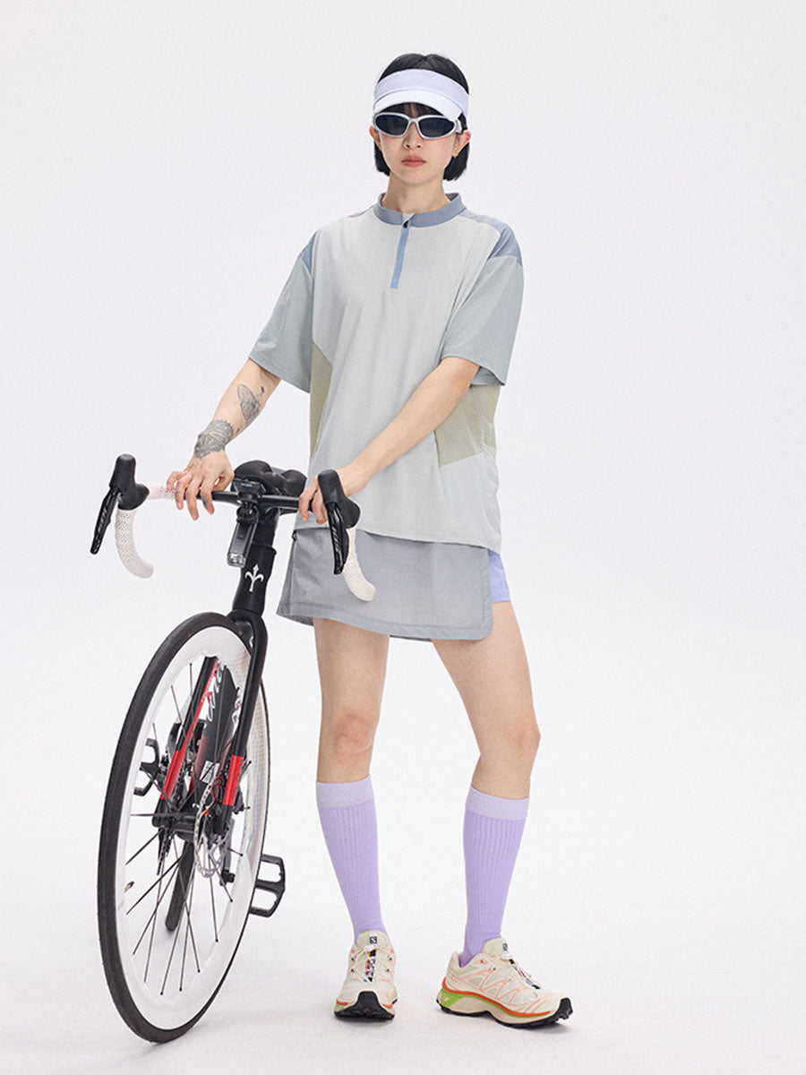Half-Zip Colorblock Quick-Dry Cycling T-Shirt