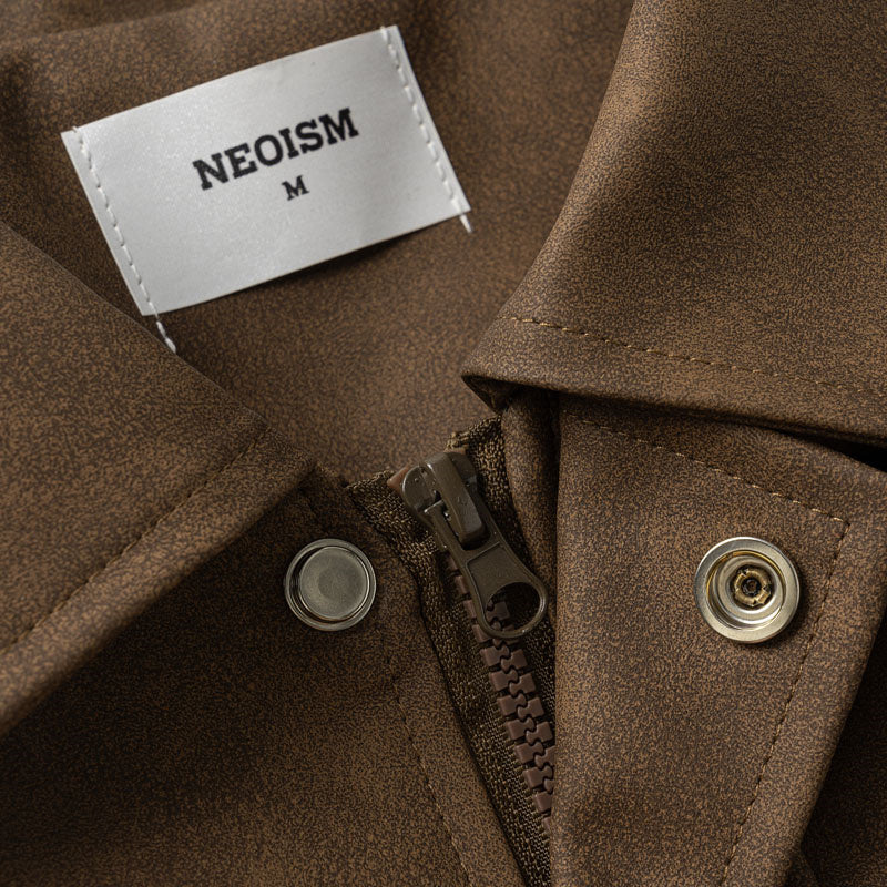 Lettering Embroidered Outdoor Leather Jacket