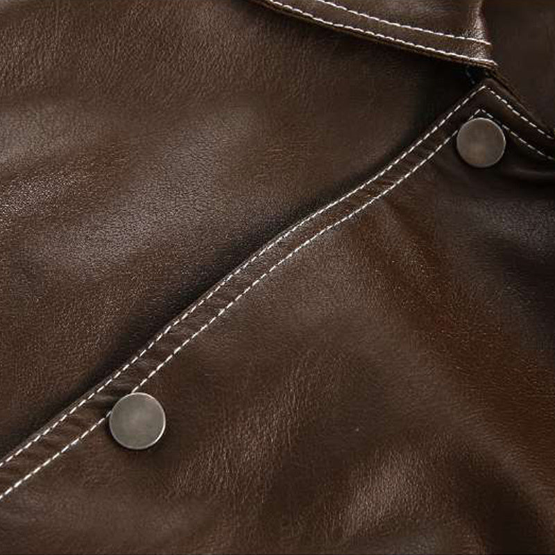 Colorblock Leather Outdoor Jacket