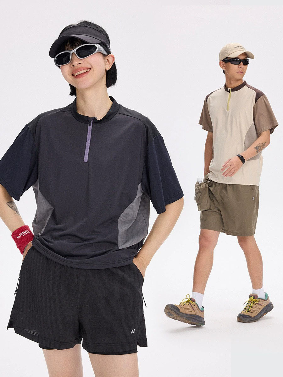 Half-Zip Colorblock Quick-Dry Cycling T-Shirt