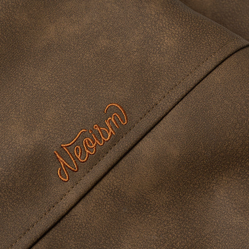 Lettering Embroidered Outdoor Leather Jacket