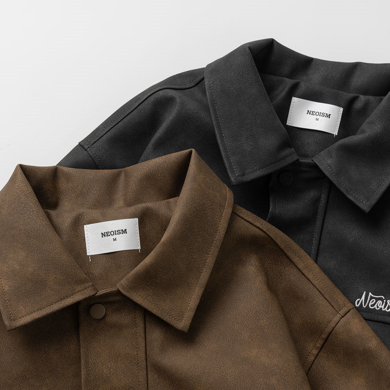 Lettering Embroidered Outdoor Leather Jacket
