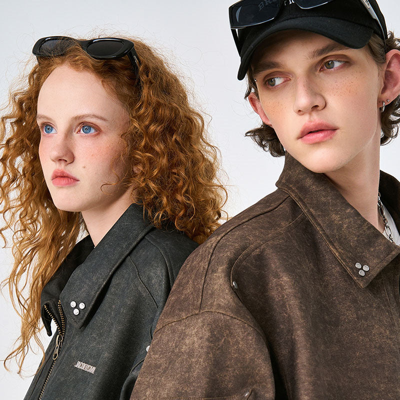 Unisex Studded Outdoor Leather Jacket