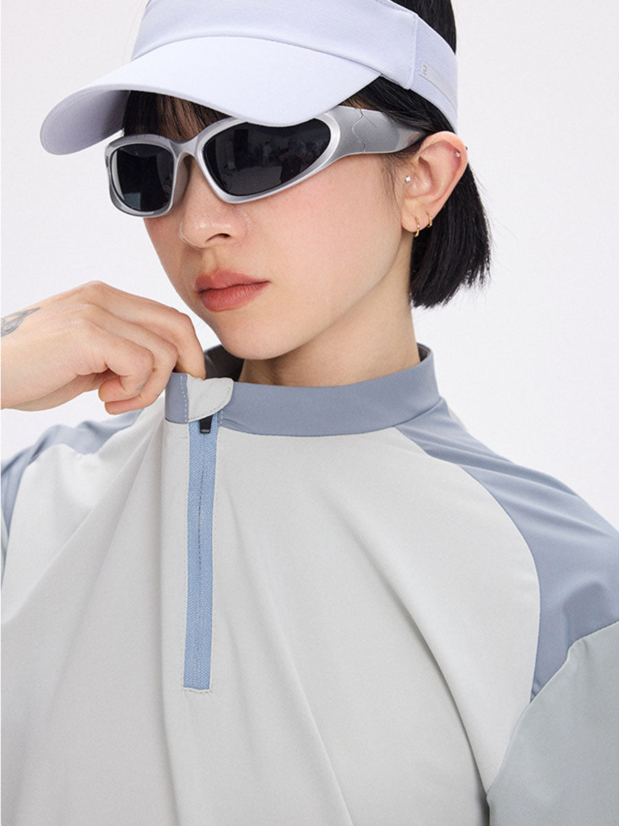 Half-Zip Colorblock Quick-Dry Cycling T-Shirt