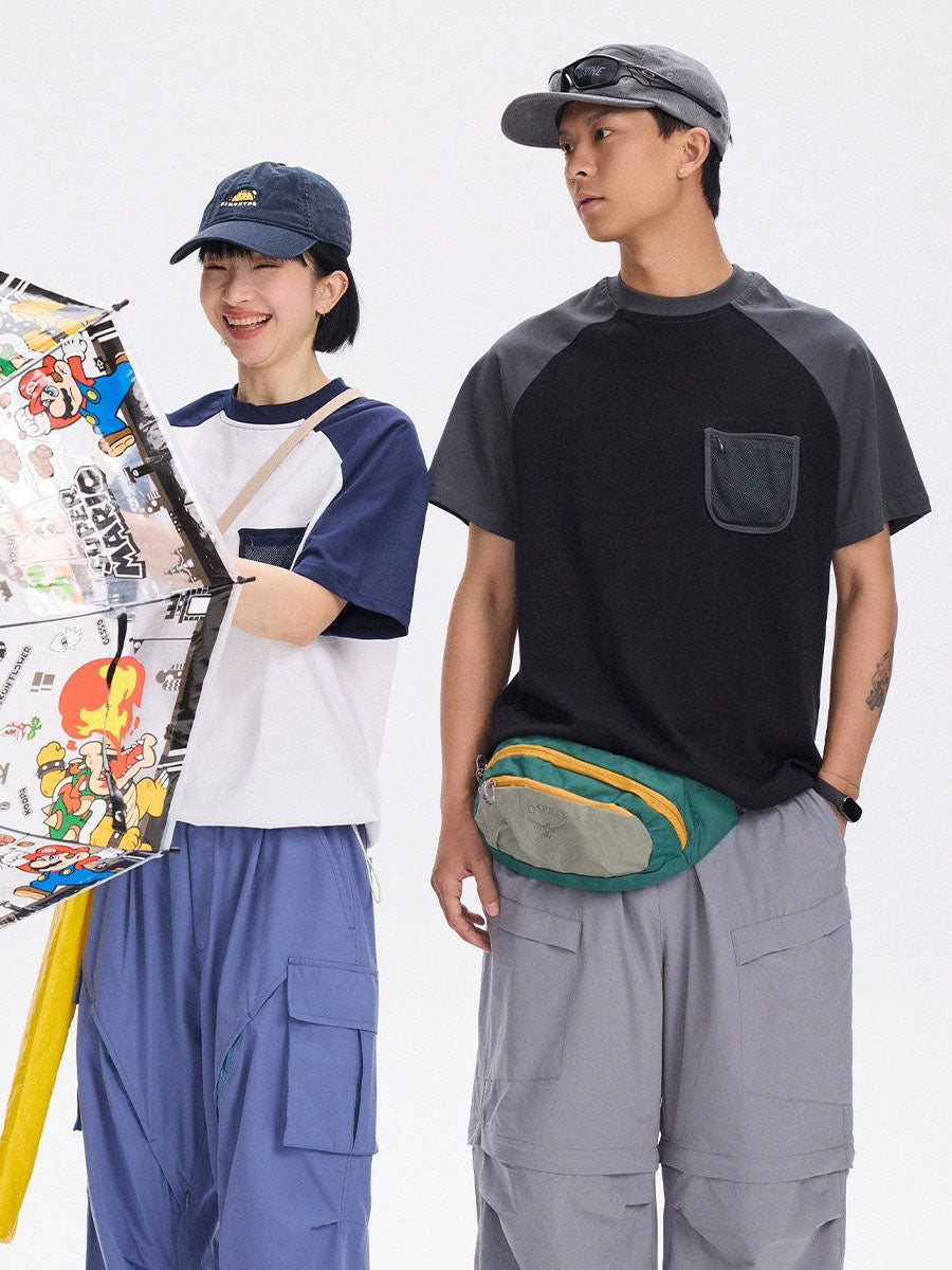 Colorblock Raglan T-Shirt with Mesh Pocket
