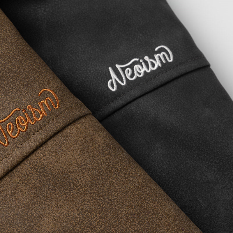 Lettering Embroidered Outdoor Leather Jacket