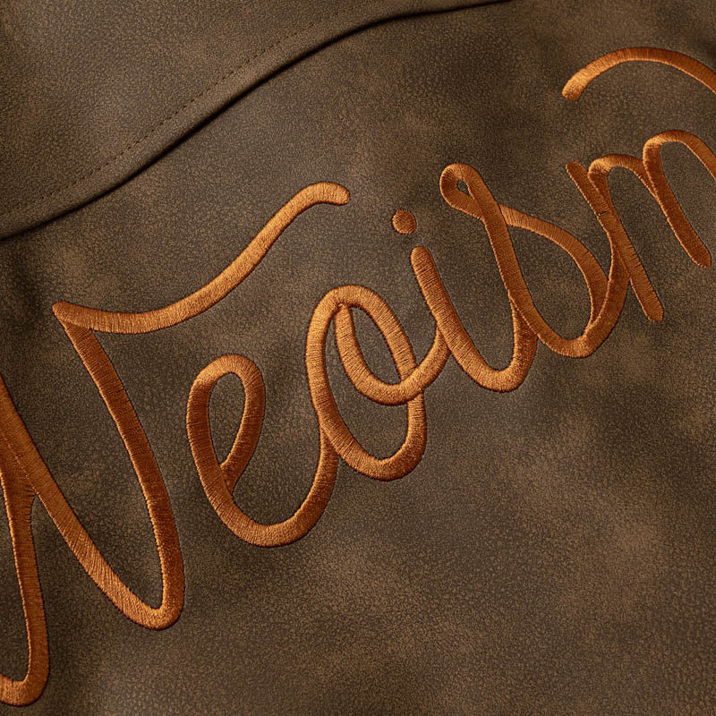 Lettering Embroidered Outdoor Leather Jacket