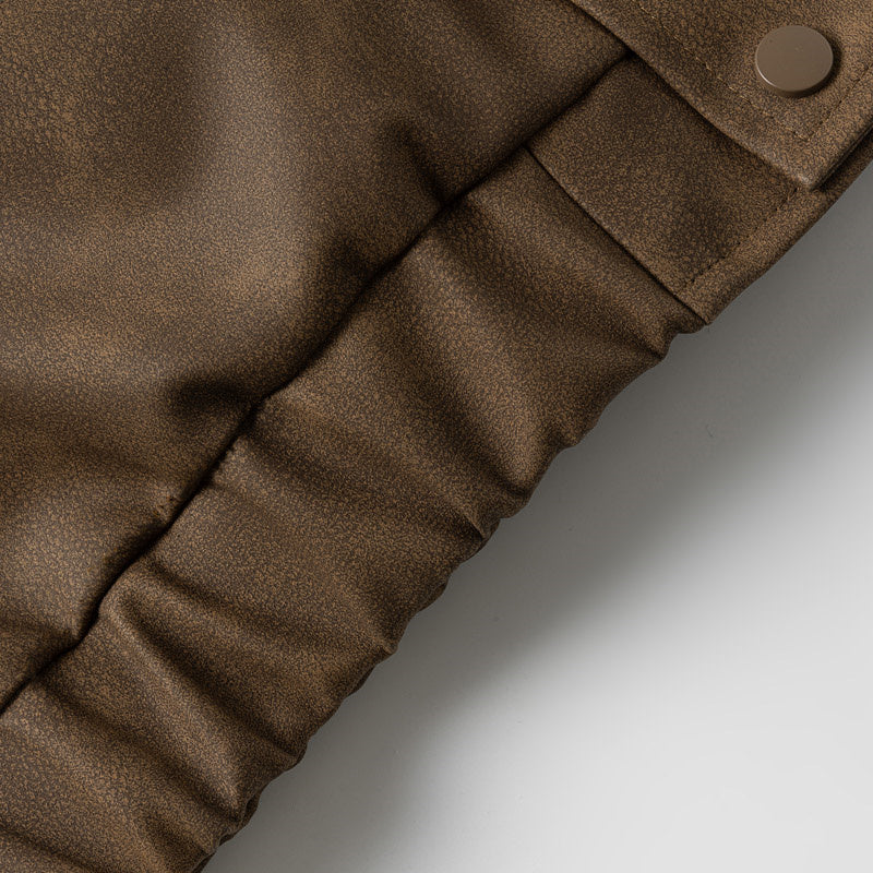 Lettering Embroidered Outdoor Leather Jacket