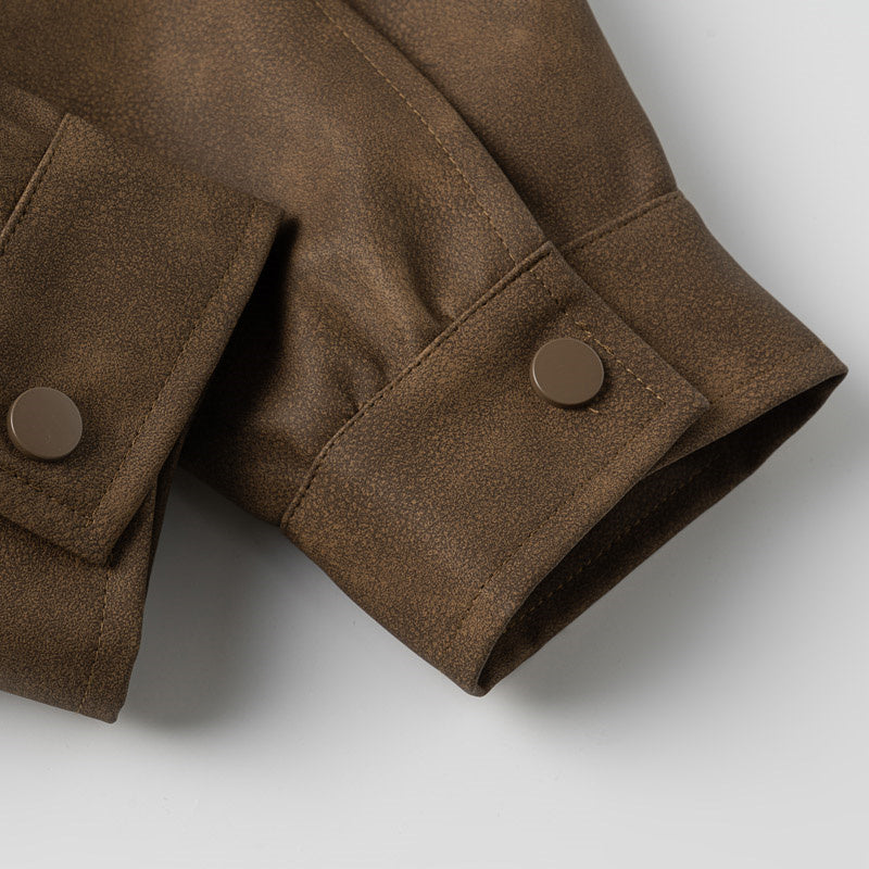 Lettering Embroidered Outdoor Leather Jacket