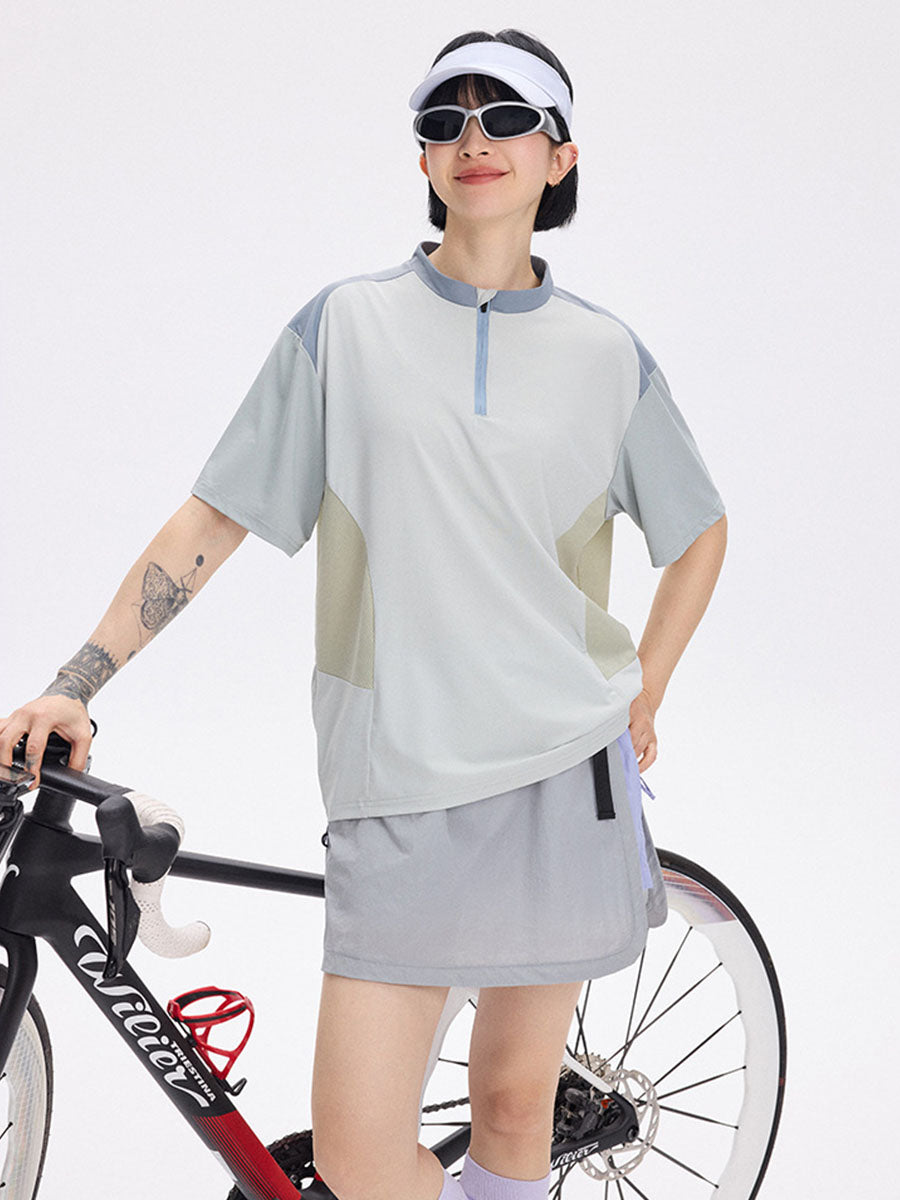 Half-Zip Colorblock Quick-Dry Cycling T-Shirt
