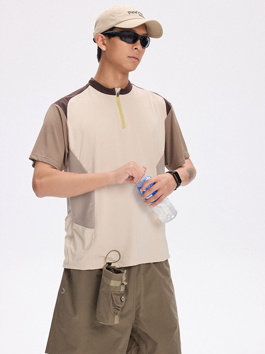 Half-Zip Colorblock Quick-Dry Cycling T-Shirt