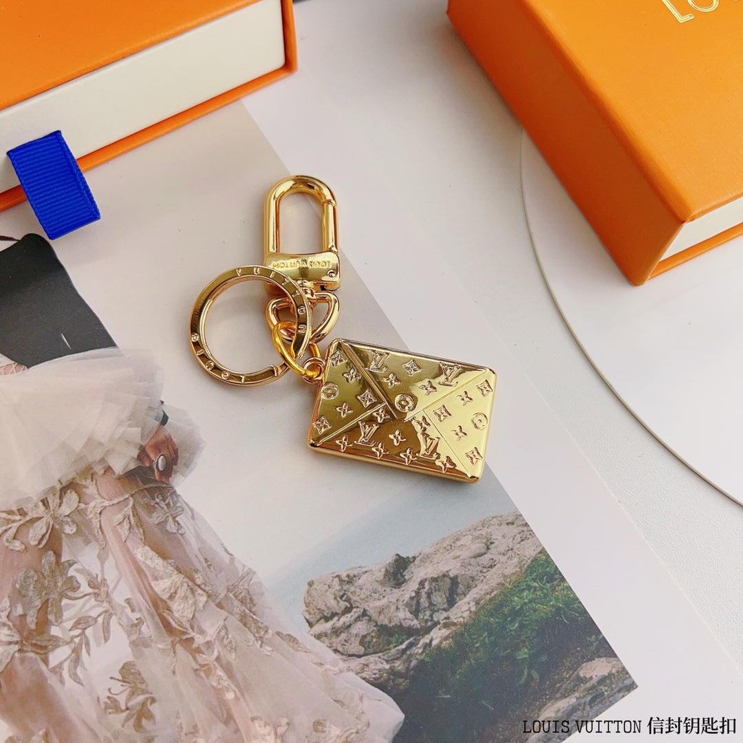 LV Key Chain Gold Envelope