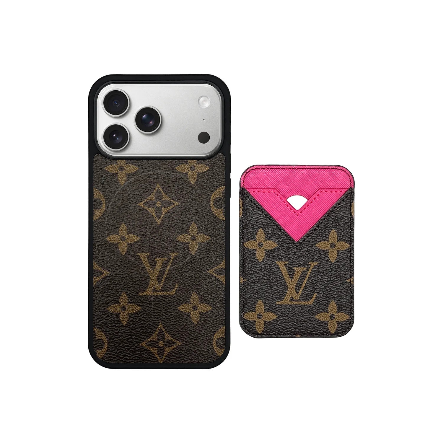 Set Magsafe Cardholder Monogram Brown With Pink
