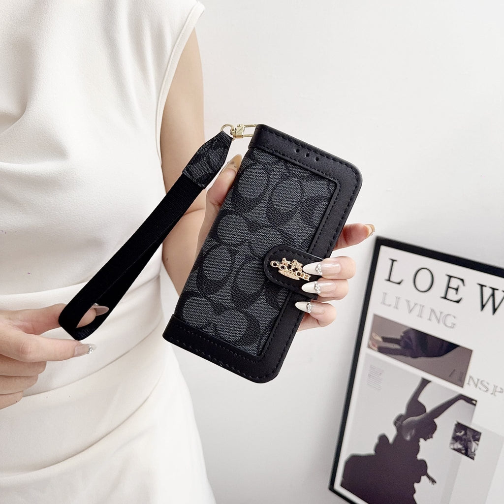 CH Classic Leather Pattern Wallet iPhone Case