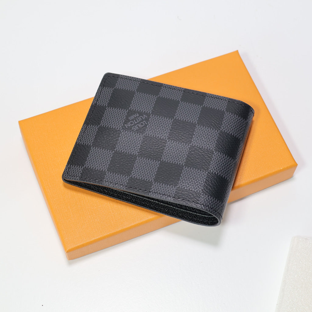 LV Bifold Wallet Black Checkered Style