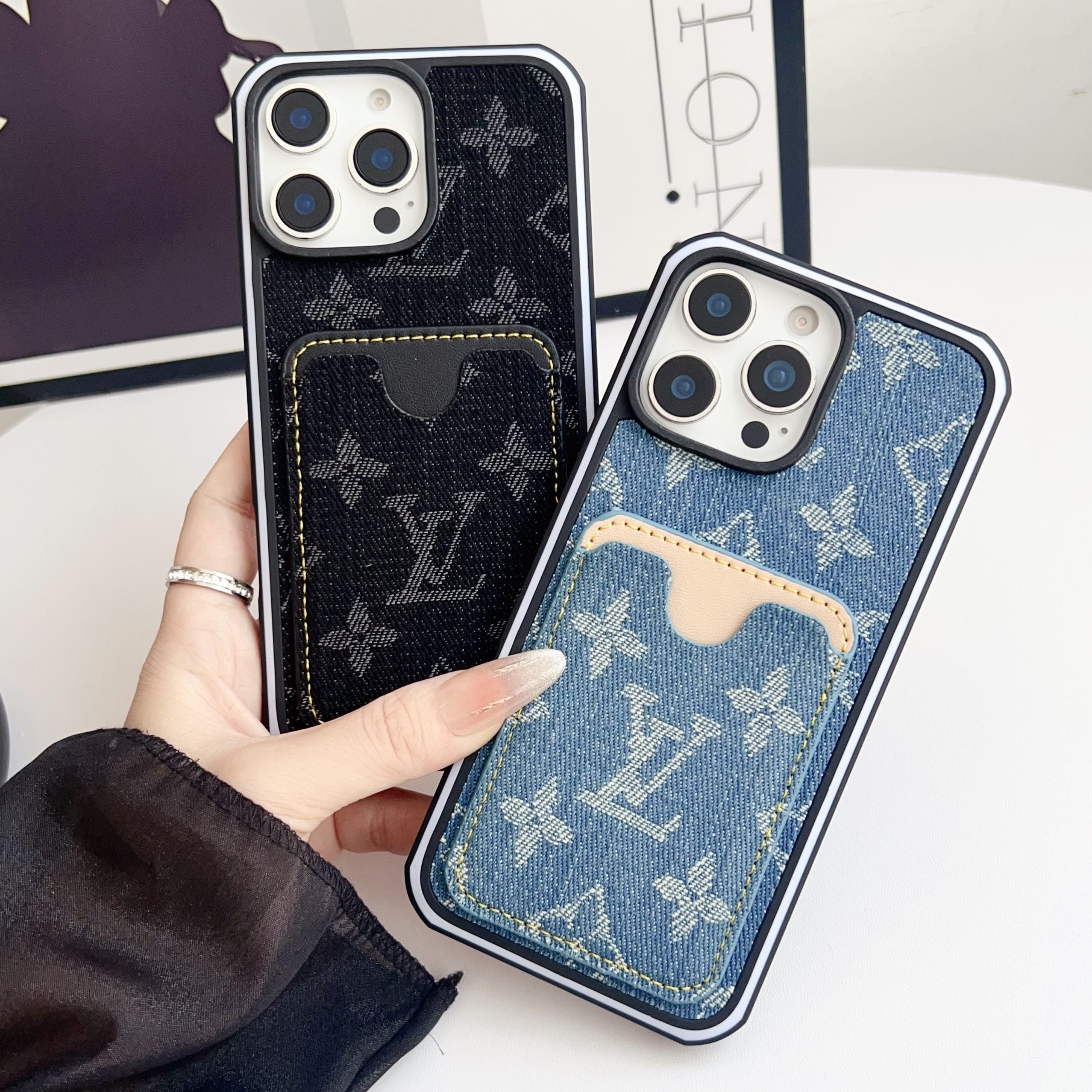 Fabric LV iPhone Case Card Slot for 1216 Pro Max