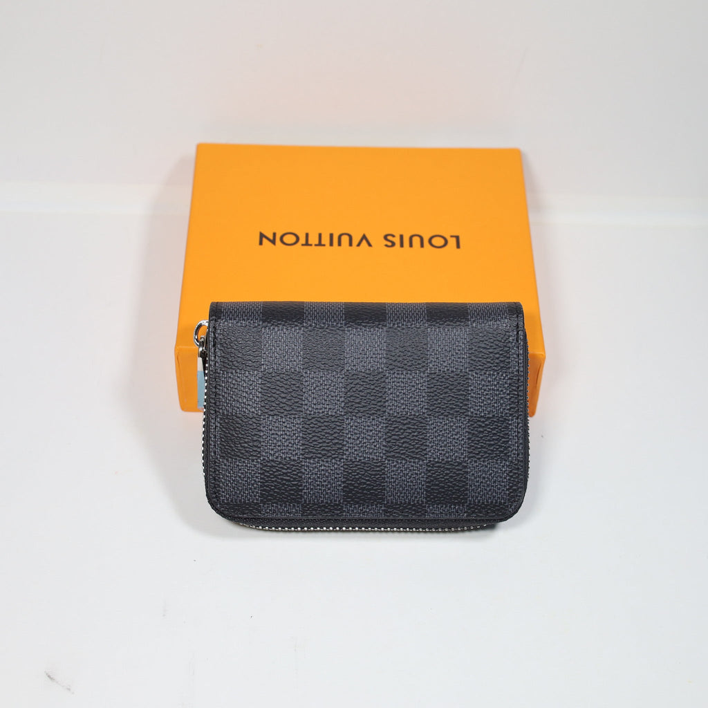 LV Black Checkered Leather Wallet Zipper