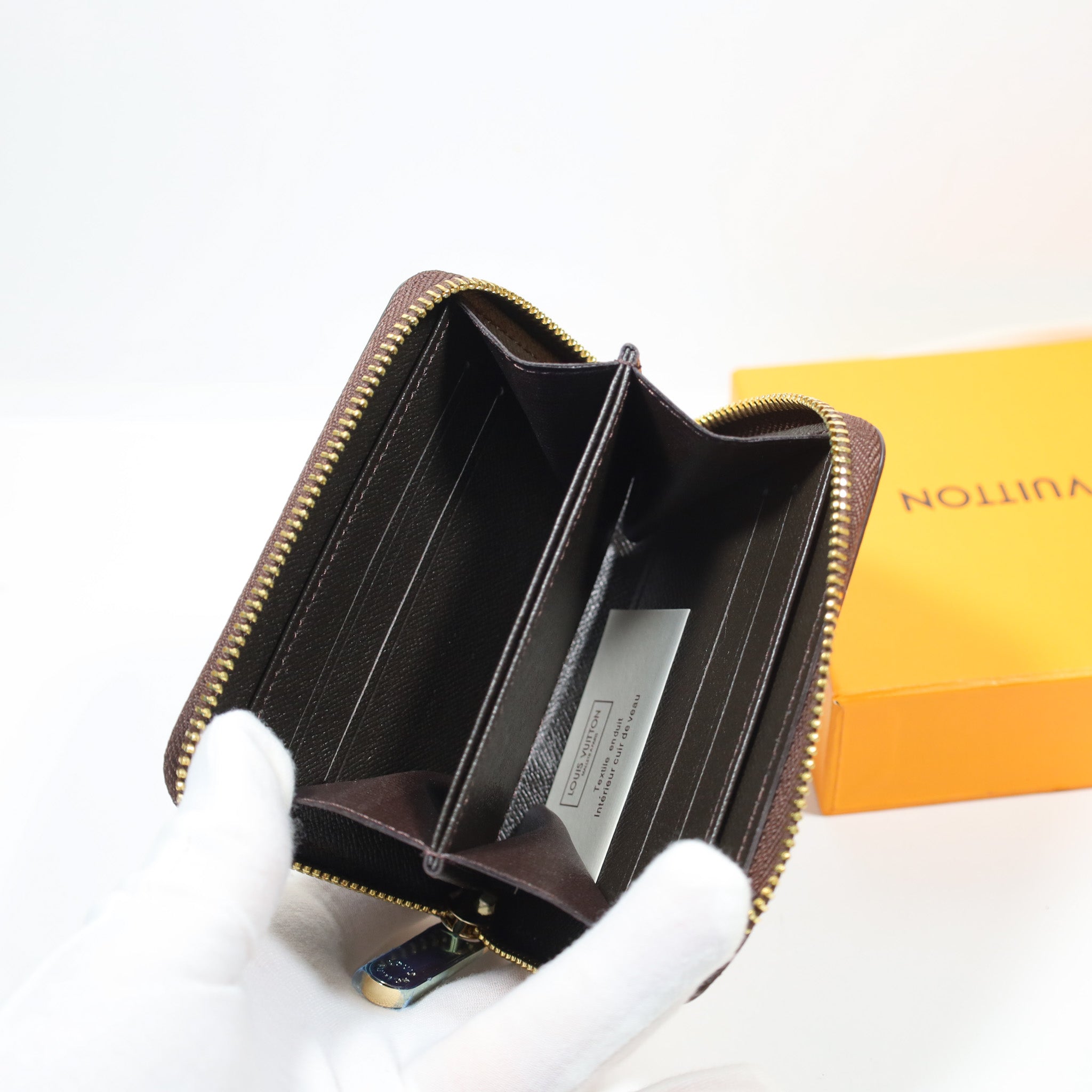 LV Leather Brown Checkered Wallet Zipper