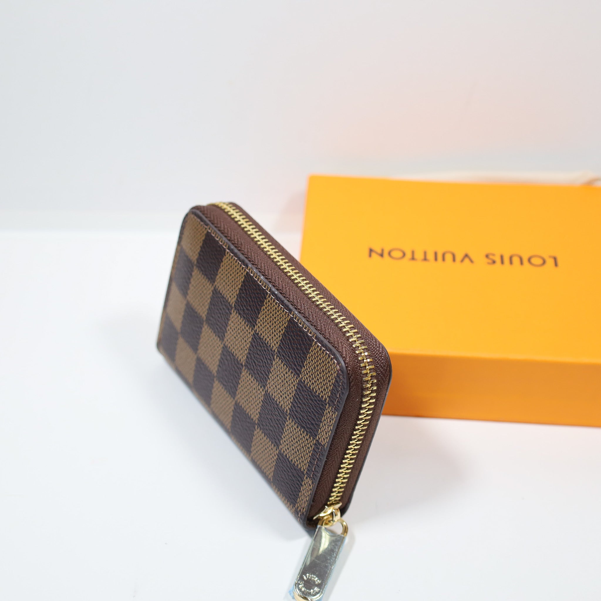 LV Leather Brown Checkered Wallet Zipper