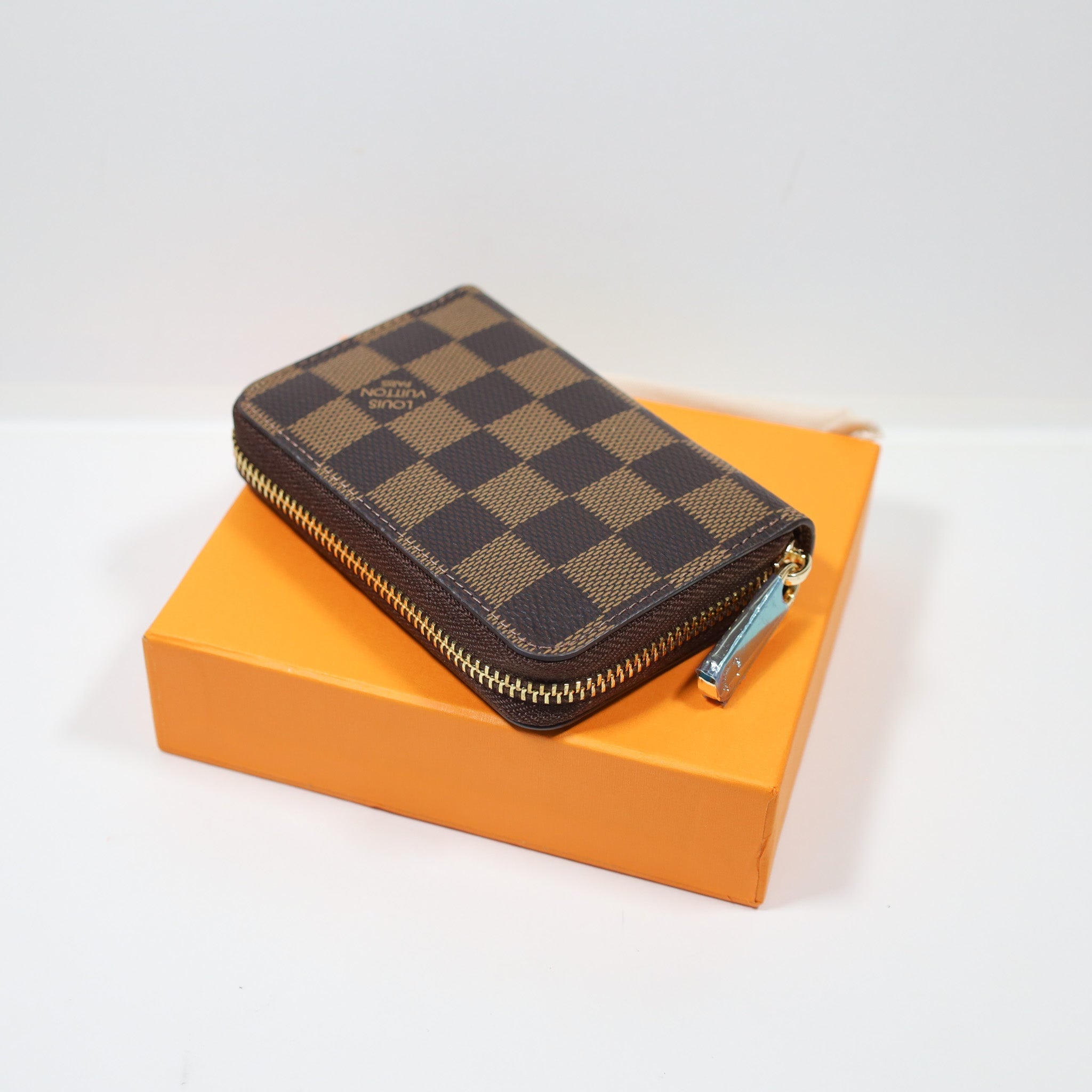 LV Leather Brown Checkered Wallet Zipper