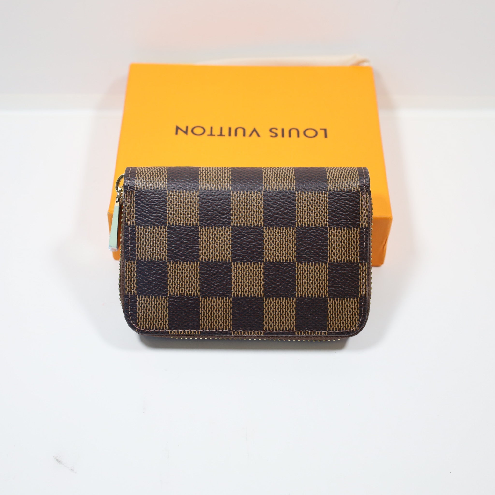 LV Leather Brown Checkered Wallet Zipper