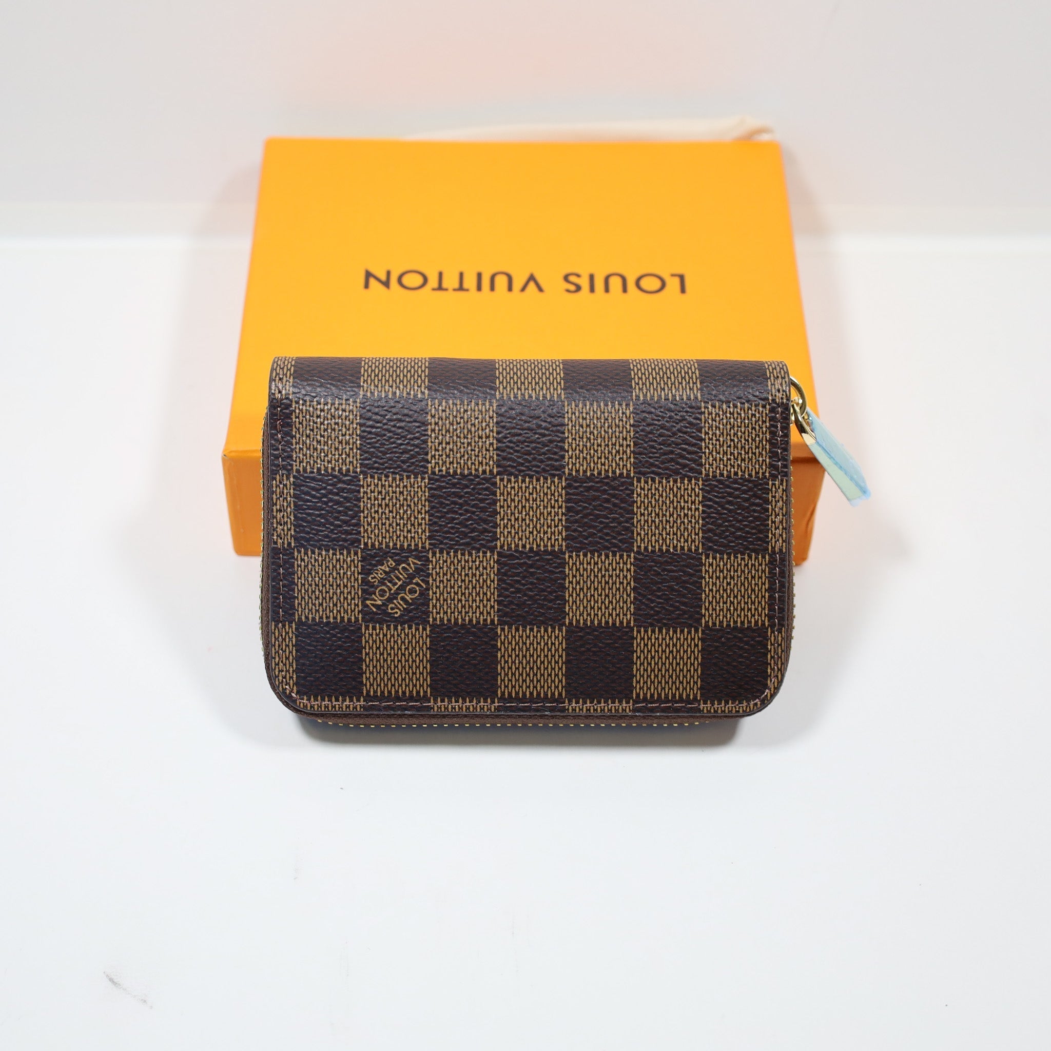 LV Leather Brown Checkered Wallet Zipper