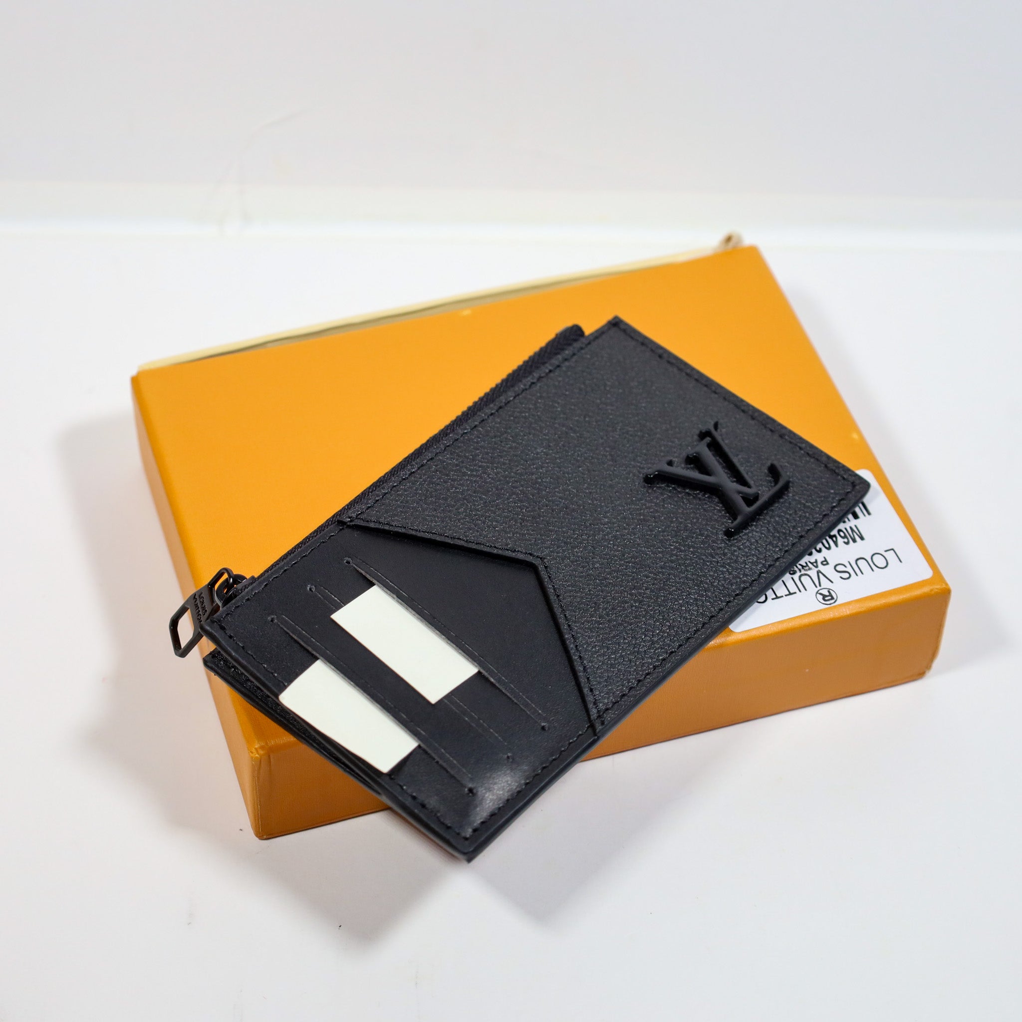 Louis Vuitton Credit Card Wallet Black Leather Zipper