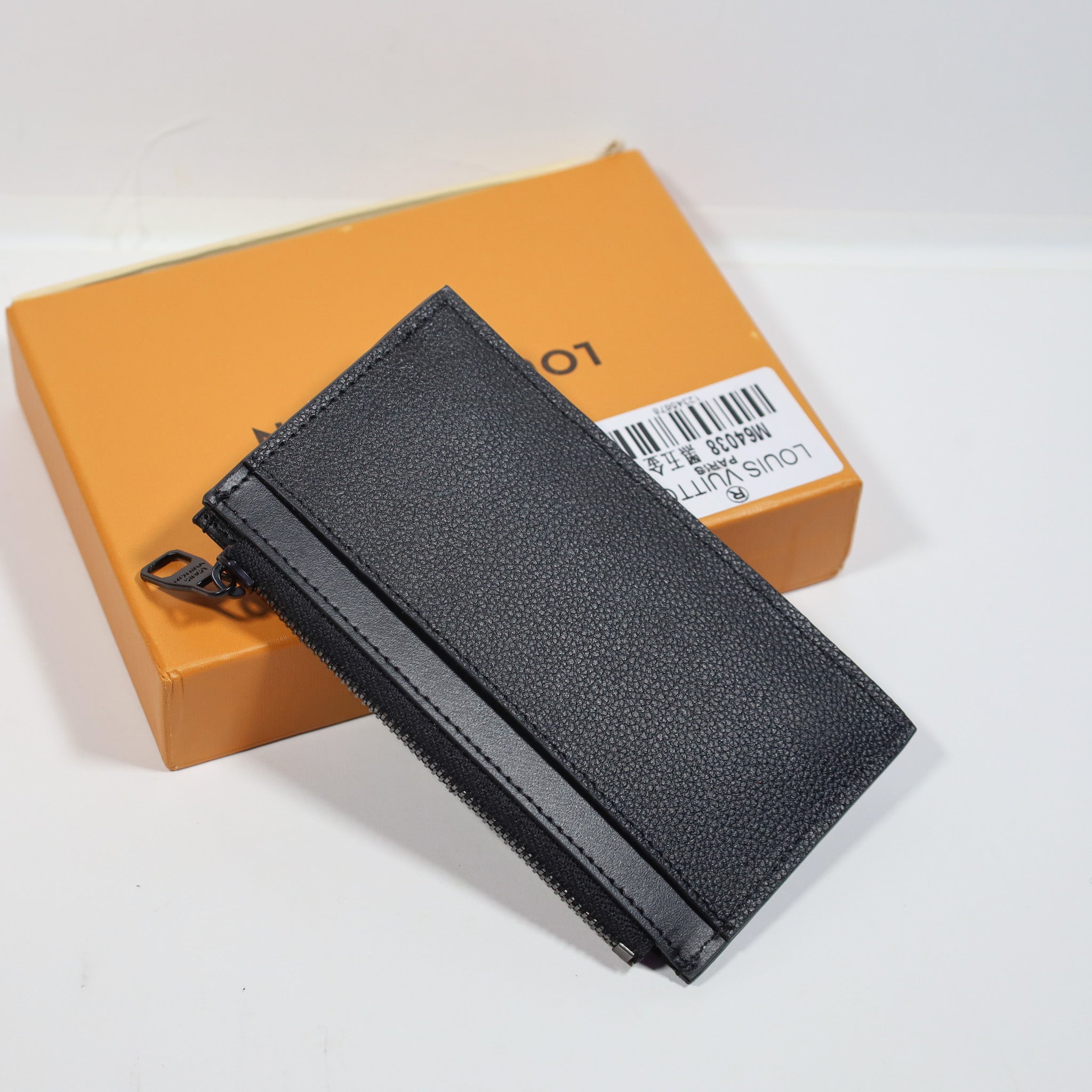 Louis Vuitton Credit Card Wallet Black Leather Zipper