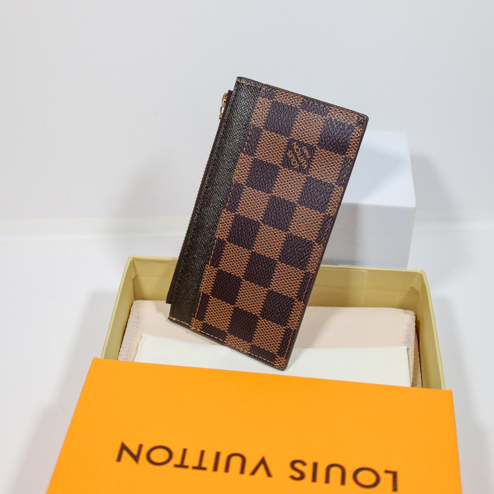 LV Brown Checkered Card Holder Zipper Wallet