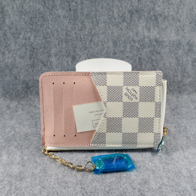 LV Card Holder Women White Checkered Style