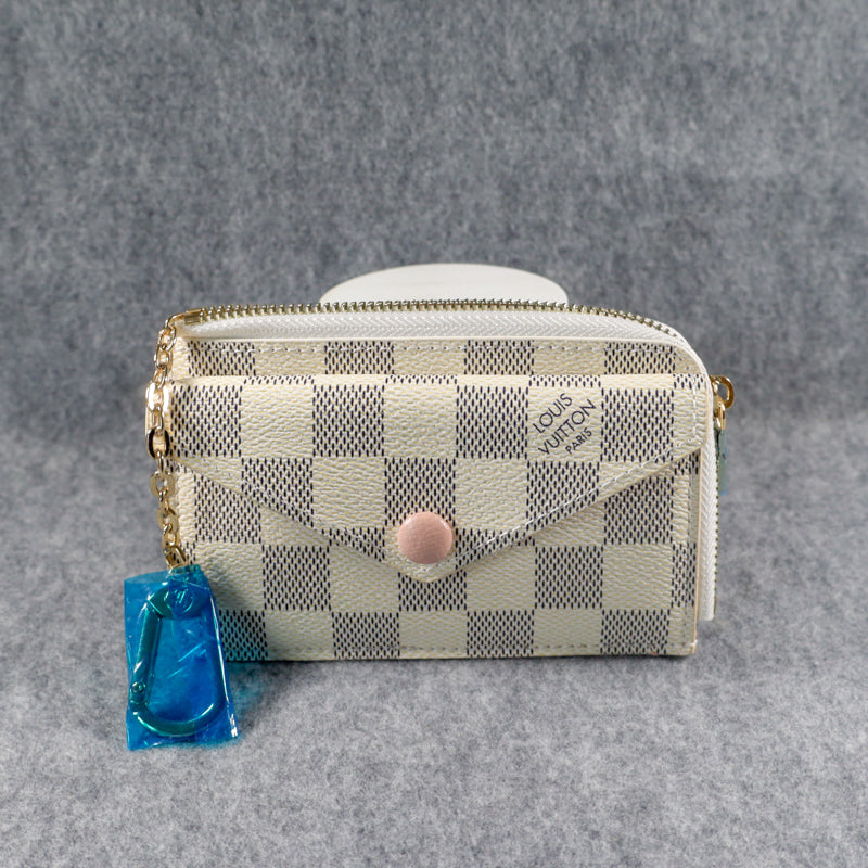 LV Card Holder Women White Checkered Style