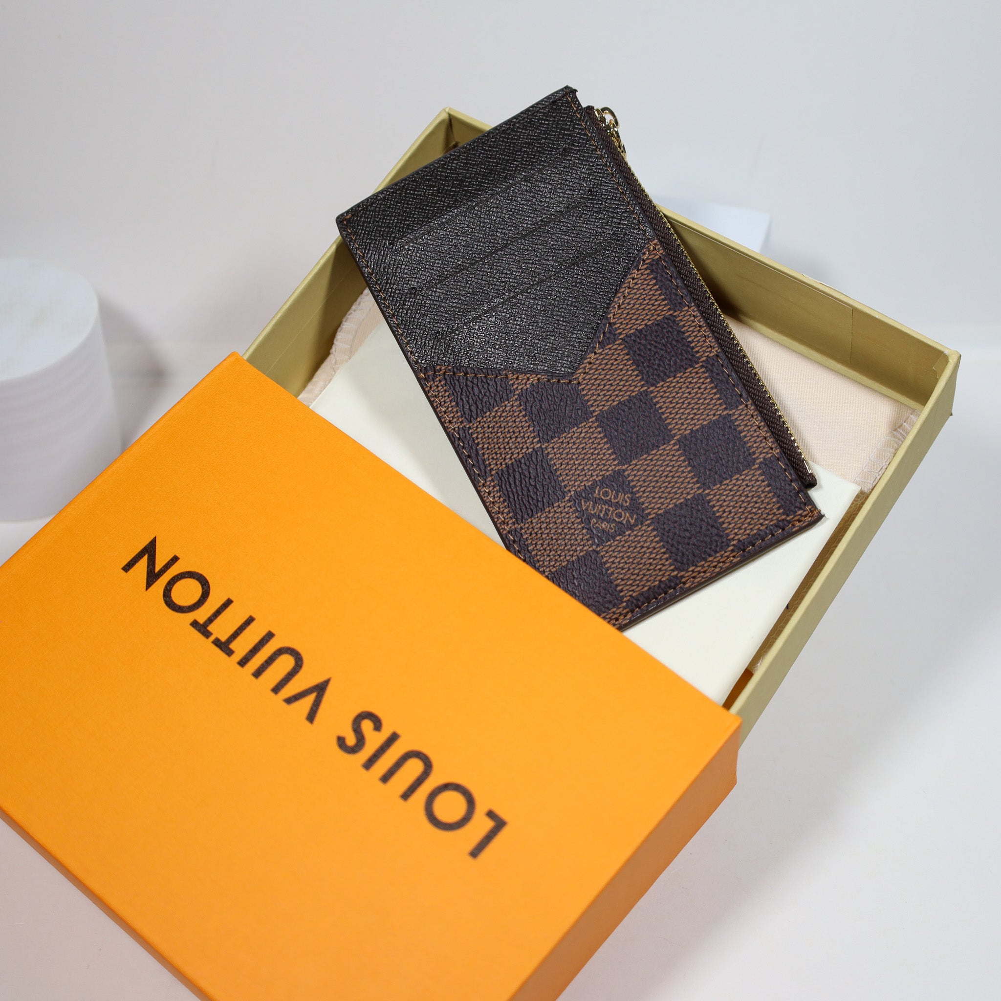 LV Brown Checkered Card Holder Zipper Wallet