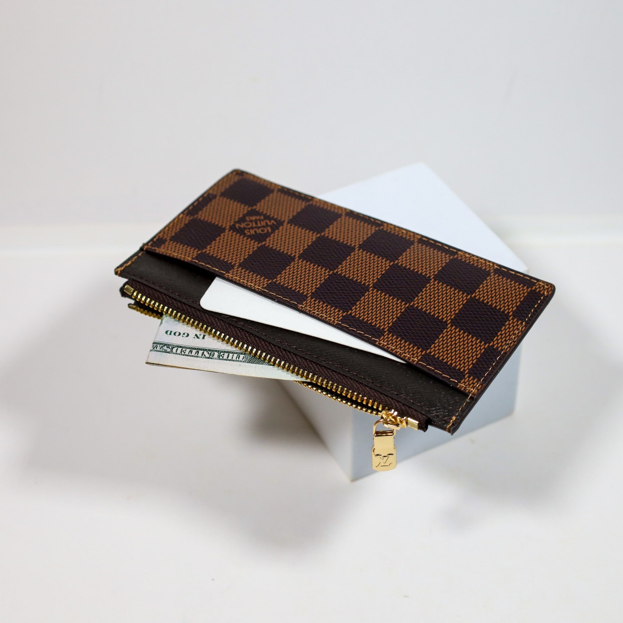 LV Brown Checkered Card Holder Zipper Wallet