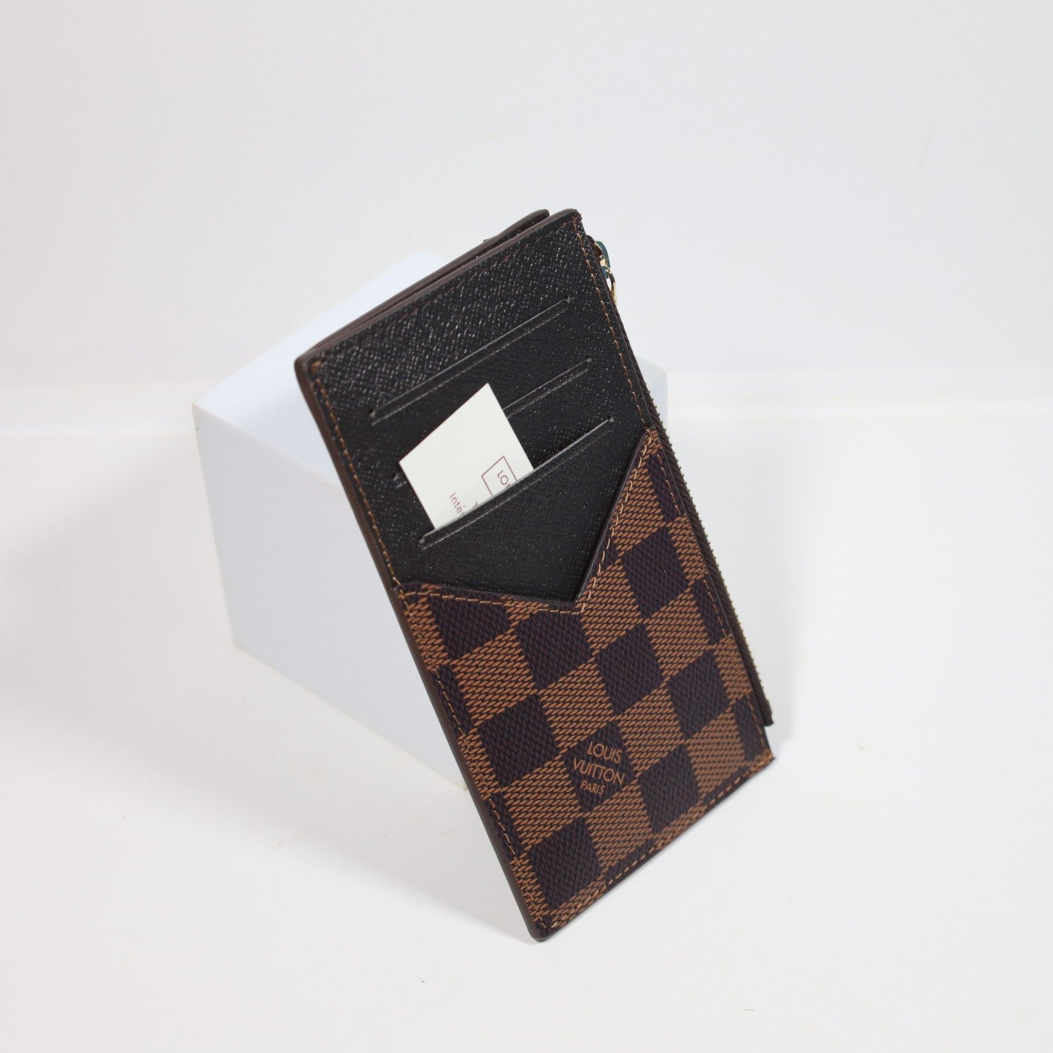 LV Brown Checkered Card Holder Zipper Wallet