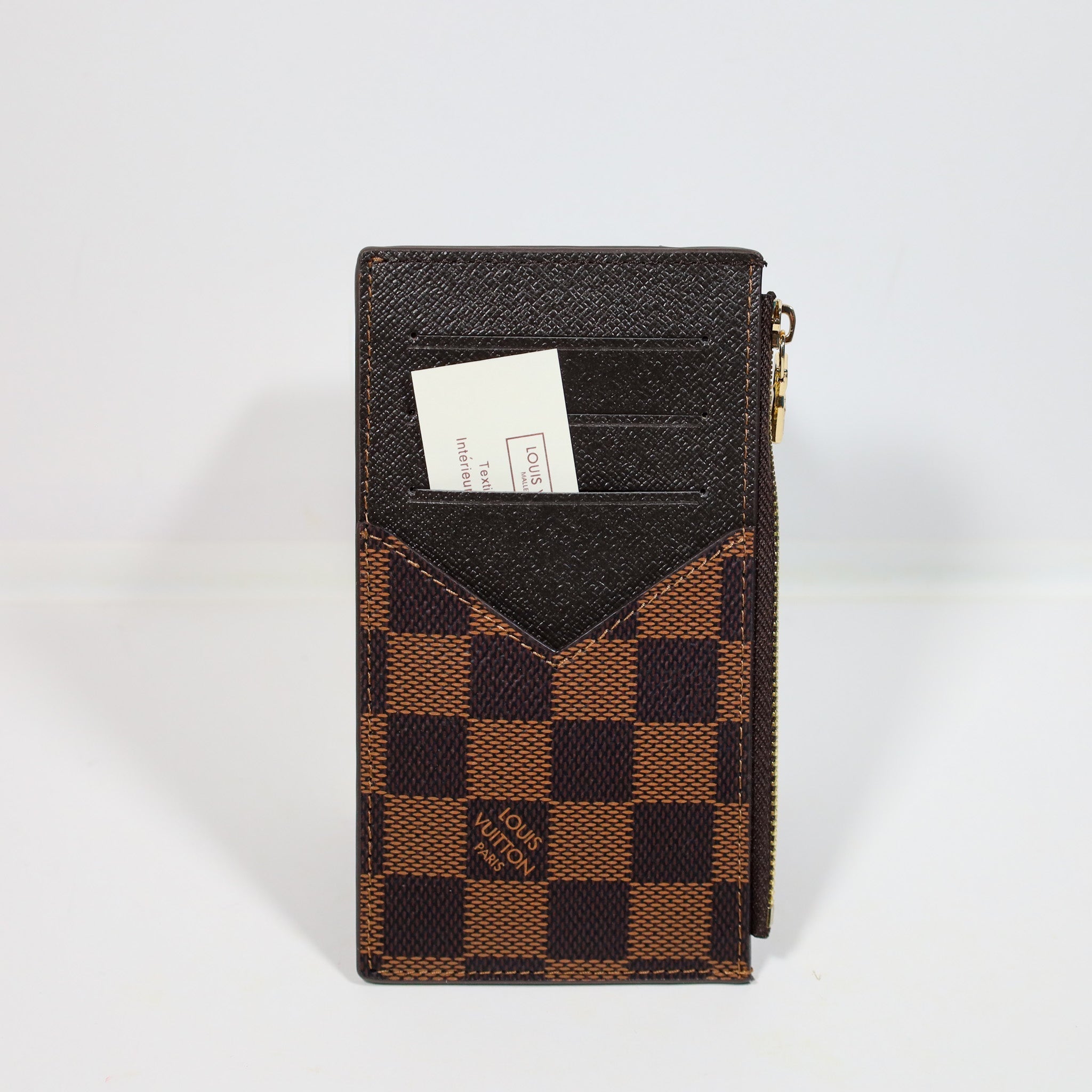 LV Brown Checkered Card Holder Zipper Wallet