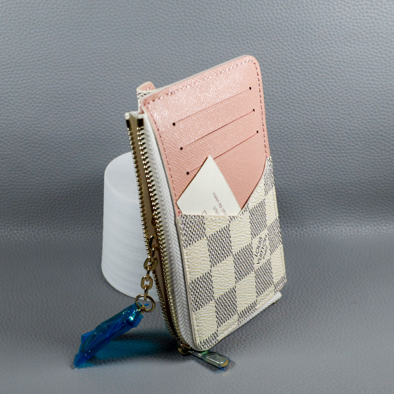 LV Card Holder Women White Checkered Style