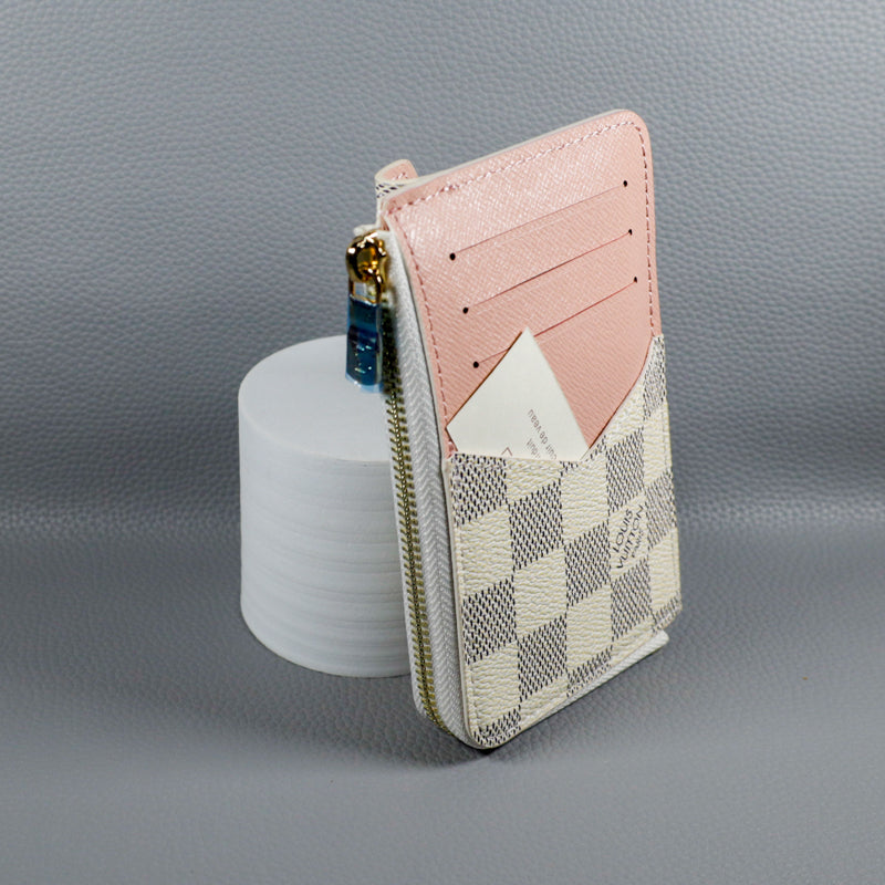 LV Card Holder Women White Checkered Style